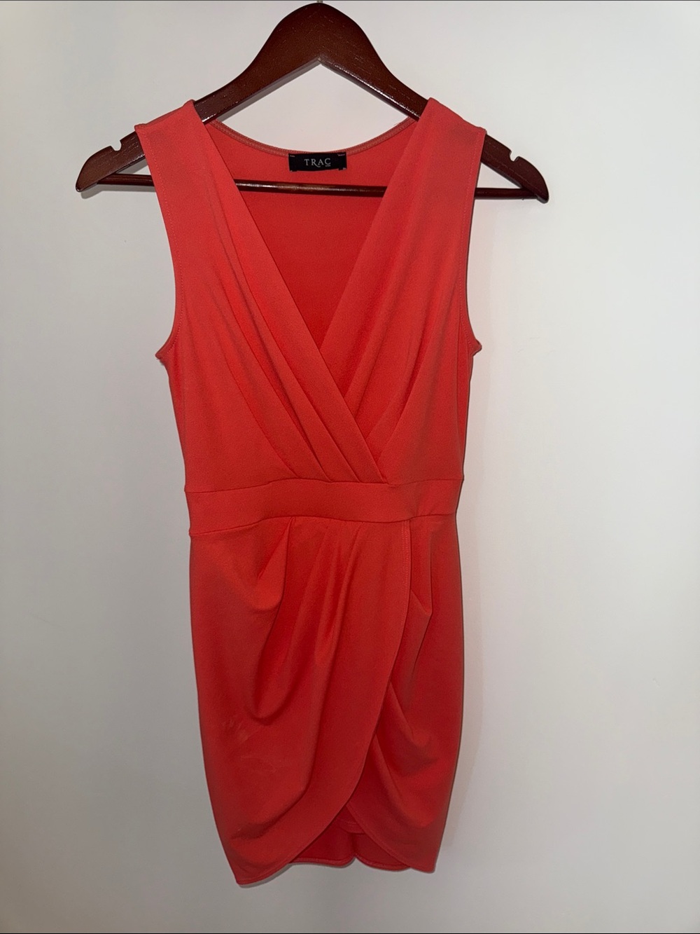 Trac Coral-Red Sleeveless Wrap-Front Mini Dress